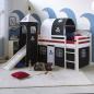 Preview: Kinderbett Hochbett Spielbett Kiefer Massiv Pirat weiss + Rutsche Turm