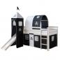 Preview: Kinderbett Hochbett Spielbett Kiefer Massiv Pirat weiss + Rutsche Turm