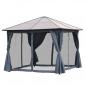 Preview: pavillon-mit-polycarbonatdach-vorhaenge-mit-fliegennetz-alugestell-dunkelgrau-3x3m