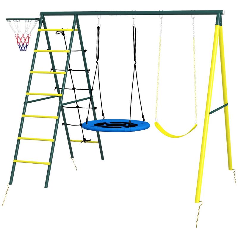 kinderschaukel-set-4-in-1-schaukelgeruest-schaukelgestell-mit-2-schaukeln-basketballkorb-kletterleiter-gartenschaukel-fuer-3-8-jahre-kinder-stahl-gelb