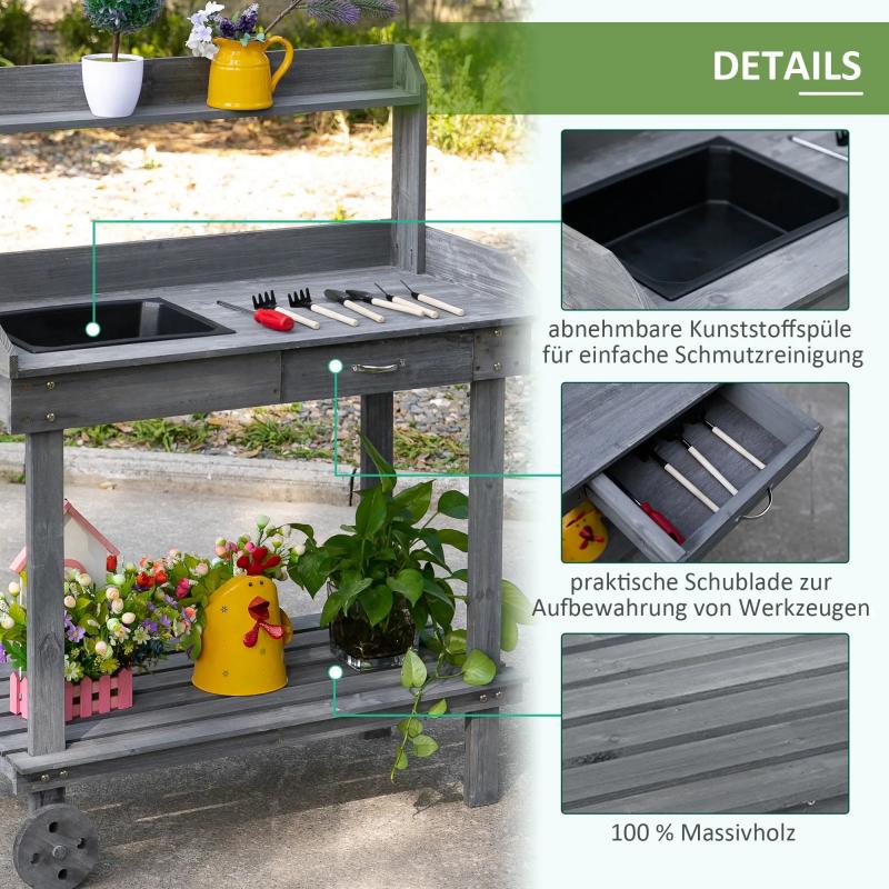 pflanztisch-mit-schublade-2-stufen-gaertnertisch-mit-waschbecken-und-rollen-garten-tannenholz-grau-92x45x119cm