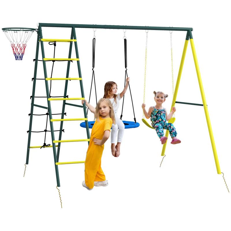 kinderschaukel-set-4-in-1-schaukelgeruest-schaukelgestell-mit-2-schaukeln-basketballkorb-kletterleiter-gartenschaukel-fuer-3-8-jahre-kinder-stahl-gelb