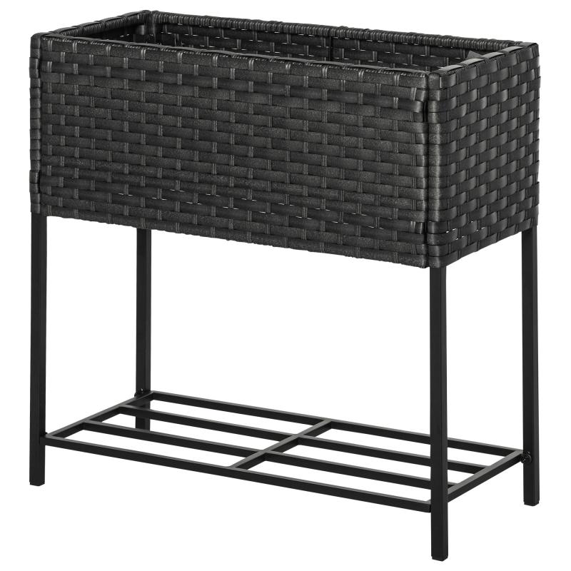 poly-rattan-hochbeet-blumenkasten-mit-fuessen-blumentopf-mit-ablage-mischbraun-70x30x70cm