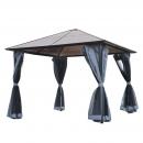 Mobile Preview: pavillon-mit-polycarbonatdach-vorhaenge-mit-fliegennetz-alugestell-dunkelgrau-3x3m