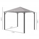 Mobile Preview: pavillon-mit-polycarbonatdach-vorhaenge-mit-fliegennetz-alugestell-dunkelgrau-3x3m