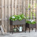 Mobile Preview: poly-rattan-hochbeet-blumenkasten-mit-fuessen-blumentopf-mit-ablage-mischbraun-70x30x70cm